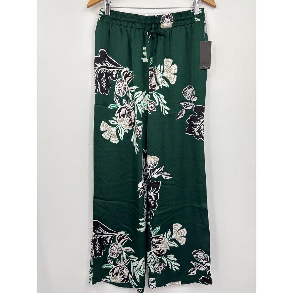 Rafaella Floral Pull On Wide Leg Pant Sparkling Green Black Size Medium NEW